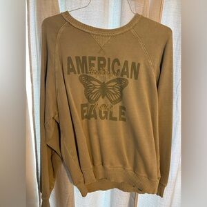 American Eagle Olive Green Crewneck Sweatshirt with Patch Logo